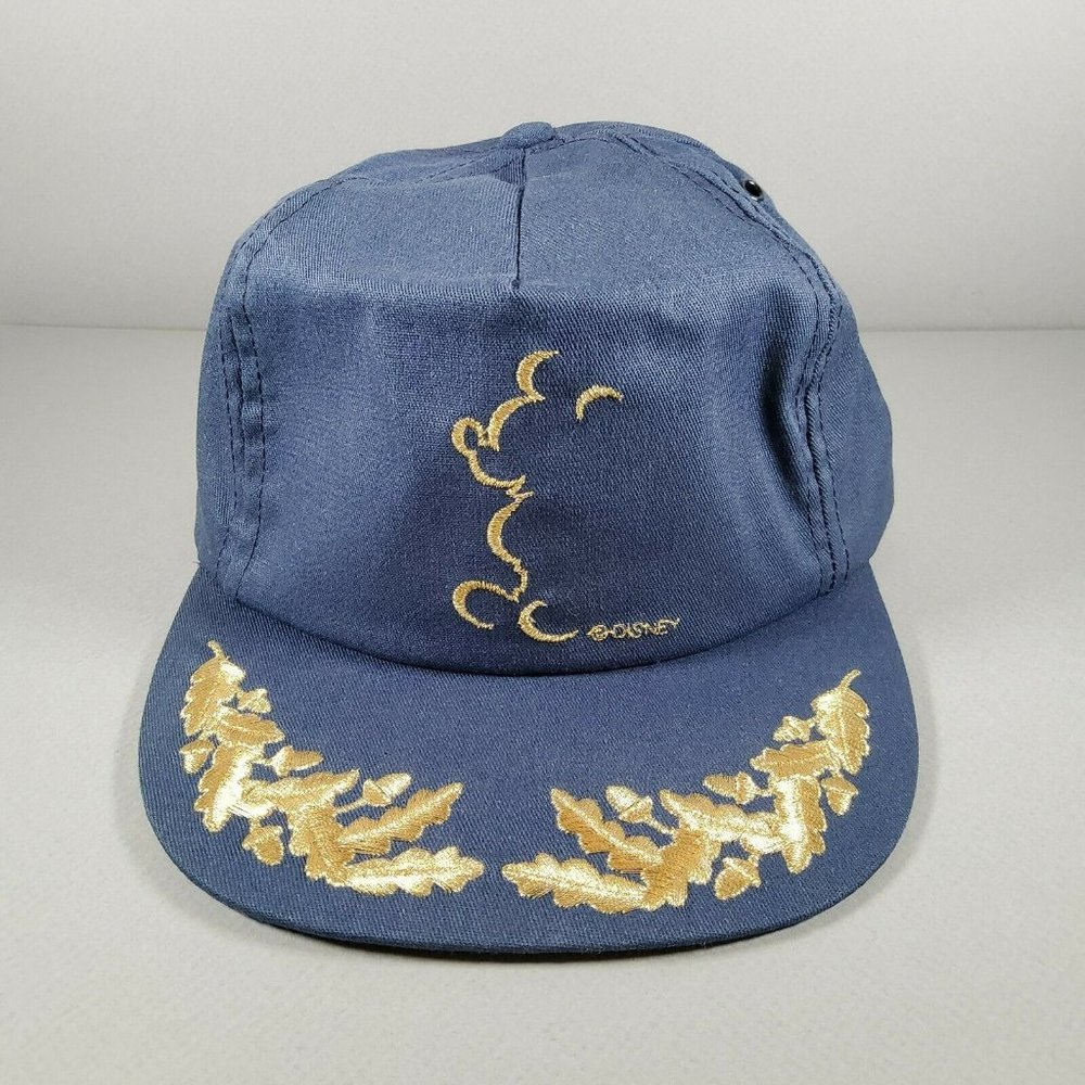 Vtg Atlas Disney Mickey Mouse Shadow Silhouette Navy Gold Strap Back Hat